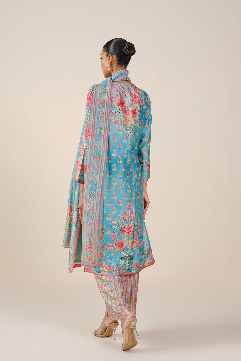 Nyneve Printed Mul Suit Set - Aqua, Aqua, image 3